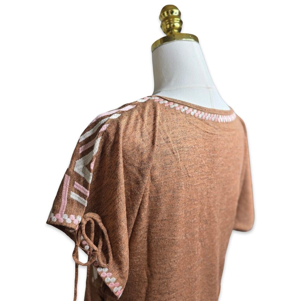 Savanna Jane Knit Top Womens M Embroidered Boho V-Neck Pink and Tan Festival NWT - Picture 6 of 16